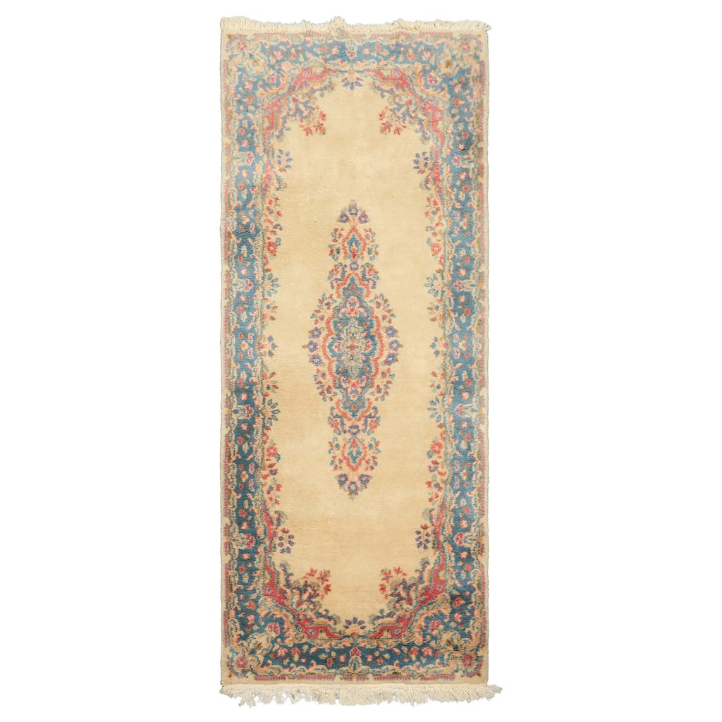 2'5''x6 Hand Knotted Wool Ivory Traditional 200 KPSI Plush Pile Vintage Rug - 2' 5'' x 6'