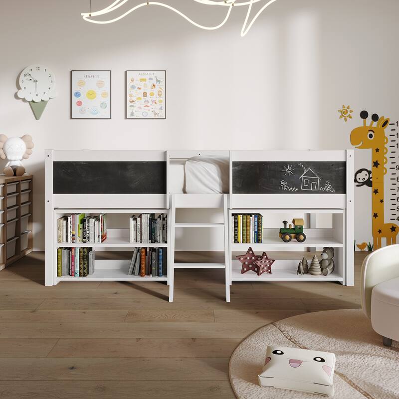 CraftPorch Modern Twin Loft Bed with Storage Rack