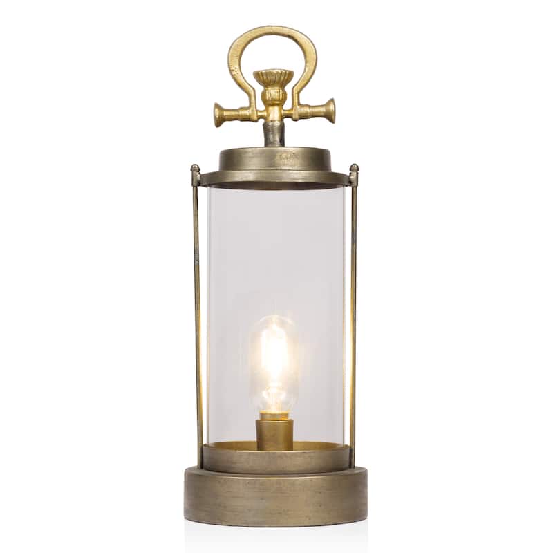Vintage Metal and Glass Lantern with Warm White LED- Large