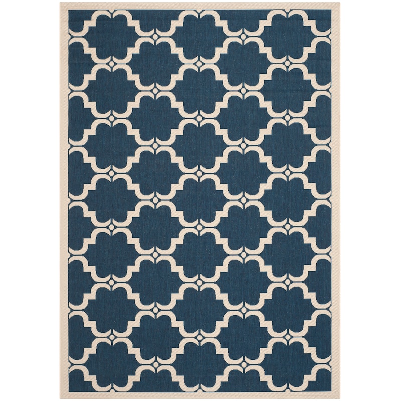 SAFAVIEH Courtyard Charleen Indoor/ Outdoor Waterproof Patio Backyard Rug - 6'7" x 9'6" - Navy/Beige