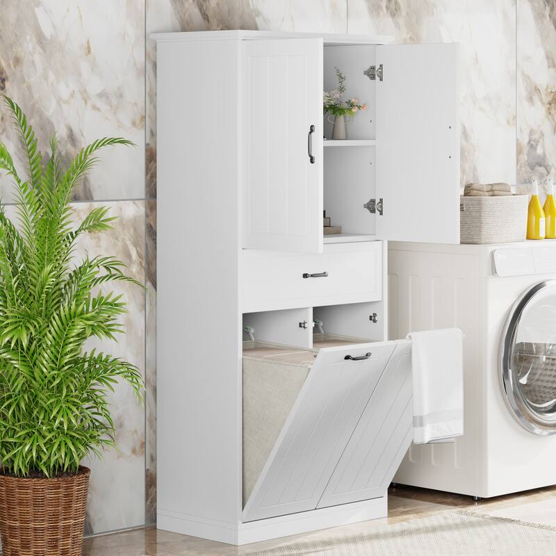 Bathroom Storage Cabinet with Two Laundry Baskets, Storage Cabinet with Doors and Drawer for Home