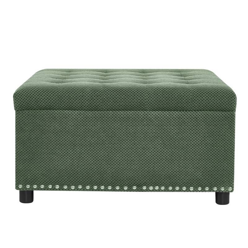 Storage Ottoman,Tufted Footstool, Nailhead Trim Ottoman, Square Storage Ottoman, Upholstered Coffee Table, Bedroom Storage