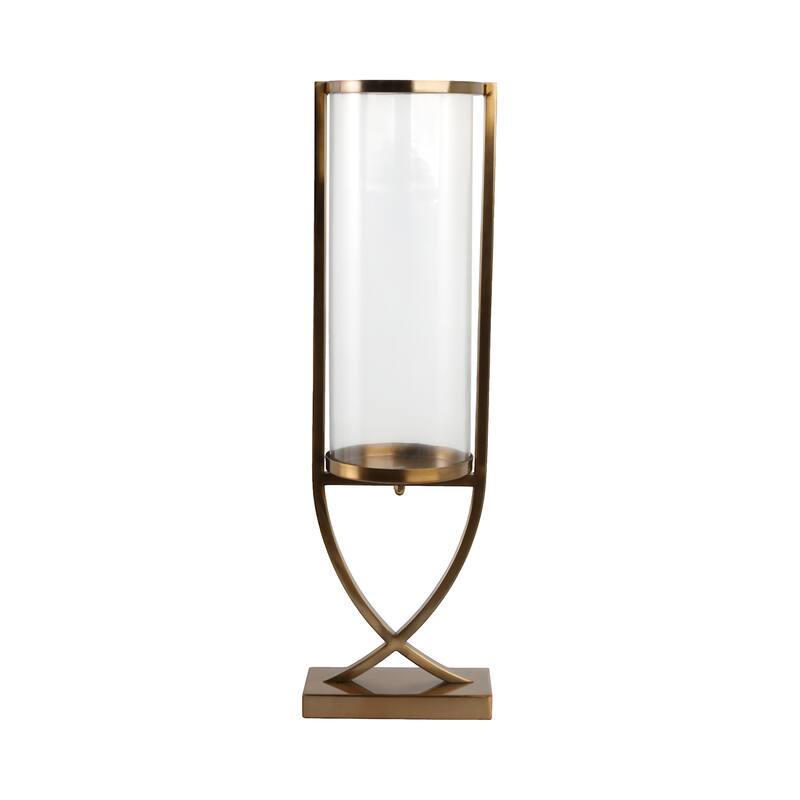Modern Glass Pillar Candle Holder Decorative Lantern with Steel Frame