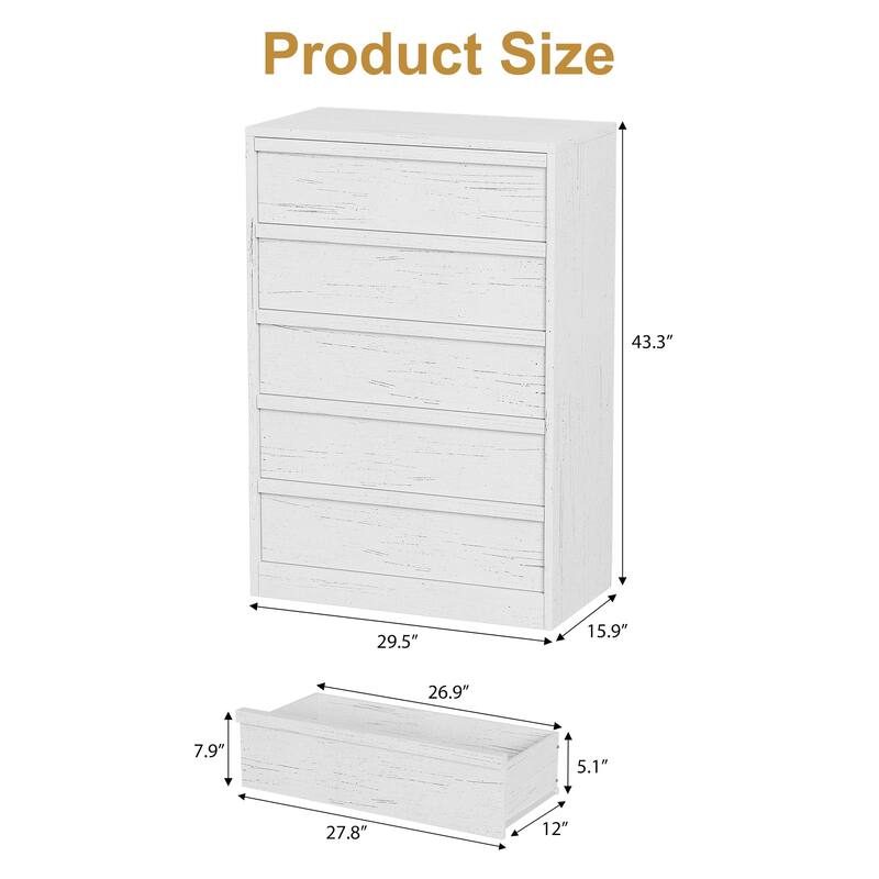 5 Drawer Dresser for Bedroom, Freestanding Wooden Chest Storage