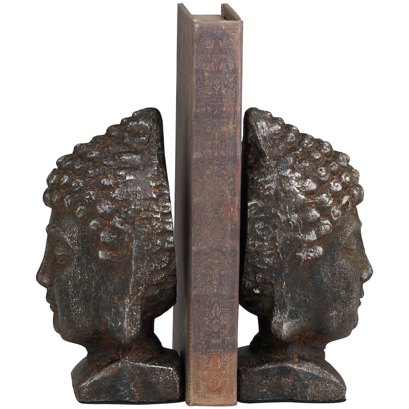 Black Metal Distressed Buddha Decorative Bookends (Set of 2)