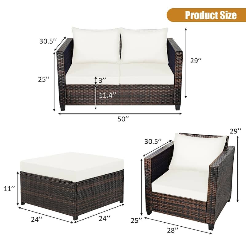 5 Pieces Patio Cushioned Rattan Furniture Set - 50" x 30.5" x 29" (L x W x H)