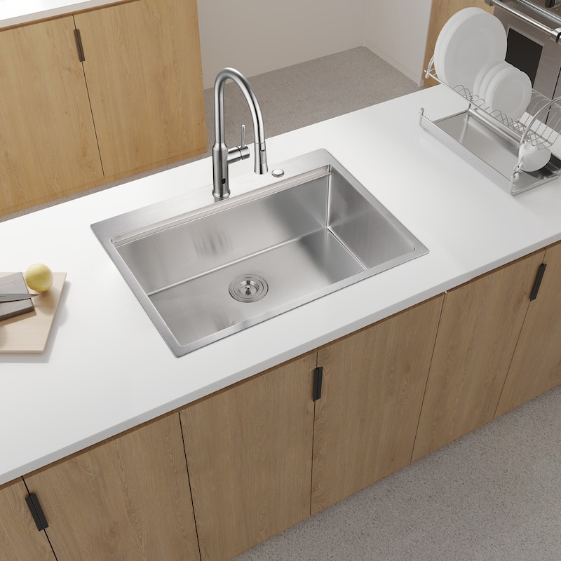 Undermount Single Bowl Stainless Steel Kitchen Sink with Workstation