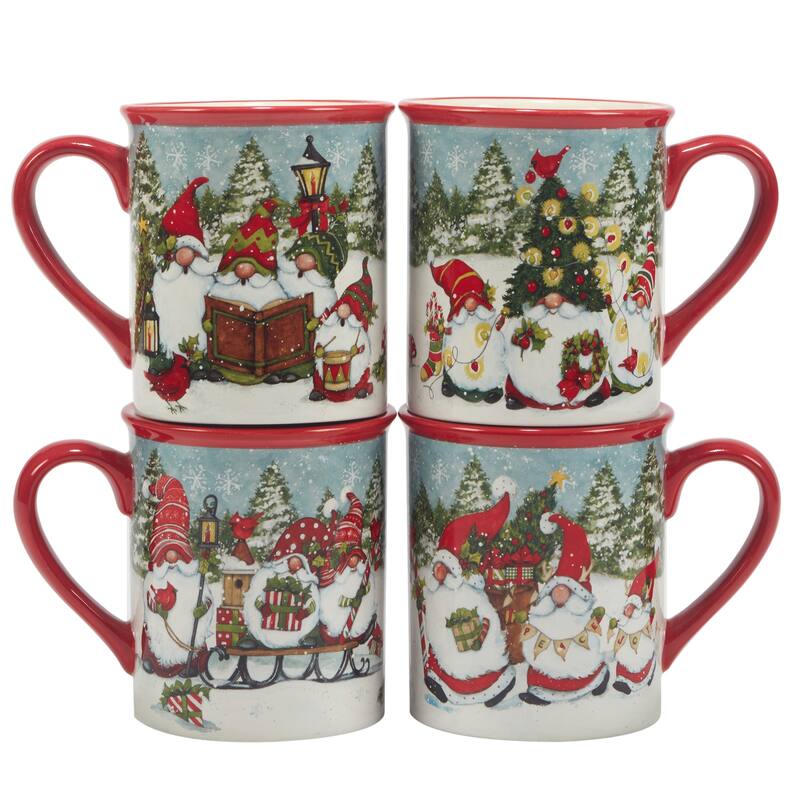 Certified International Christmas Gnomes 16 oz. Mugs, Set of 4 Assorted Designs