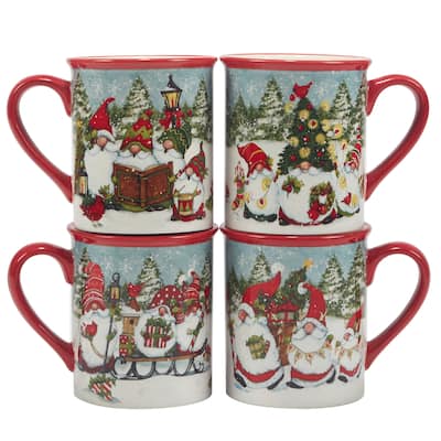 Certified International Christmas Gnomes 16 oz. Mugs, Set of 4 Assorted Designs