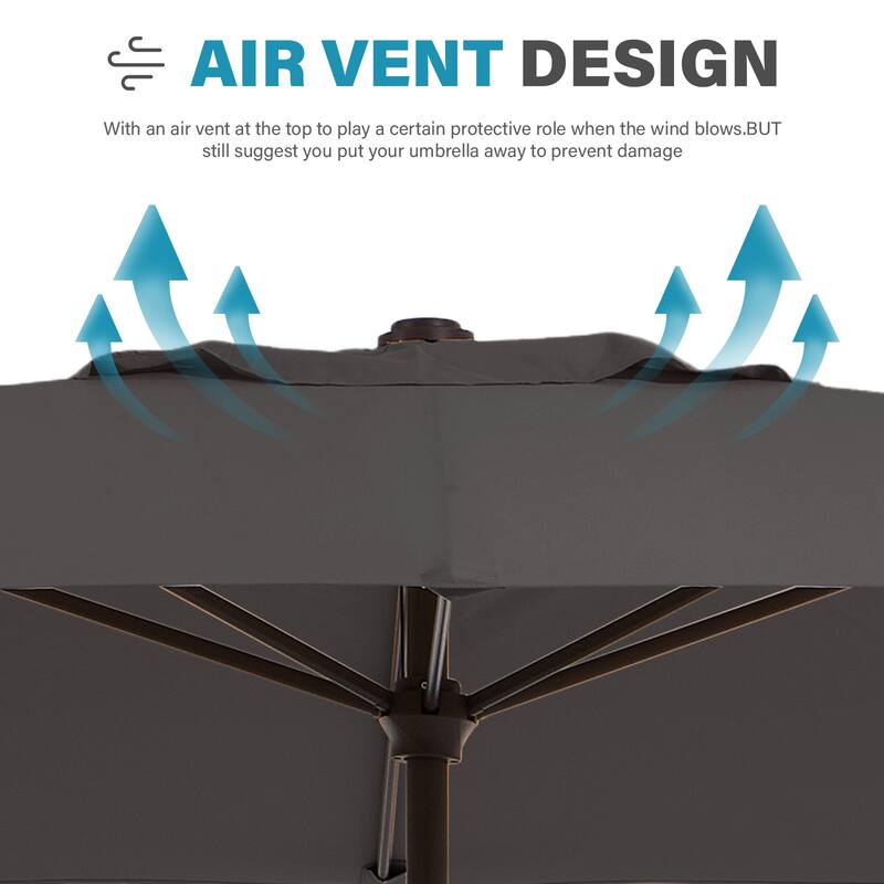8*10ft Rectangular Patio Market Umbrella with Crank & Tilt，UV-Resistant