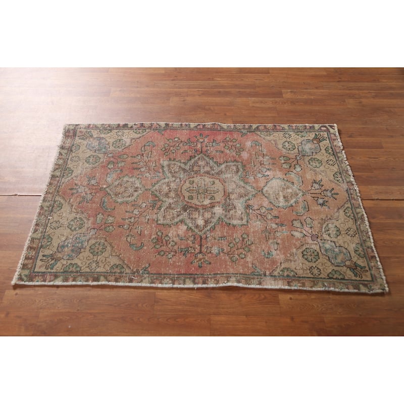 Distressed Tabriz Persian Accent Rug Handmade Wool Carpet - 3'1"x 4'7"