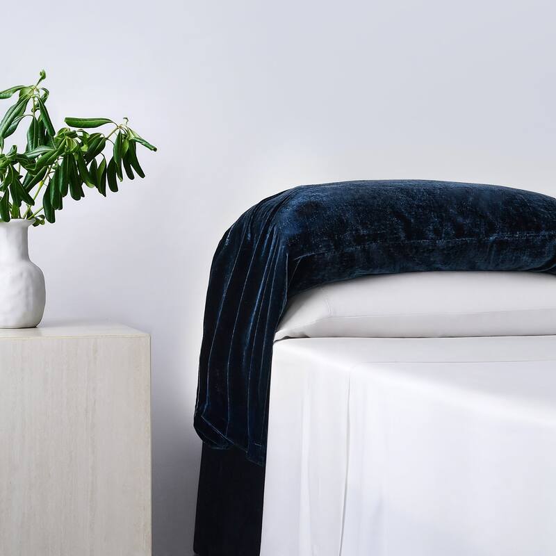 HiEnd Accents Stella Faux Silk Velvet Romantic Western Waterfall 2 Piece Pillowcase Set - Midnight Blue