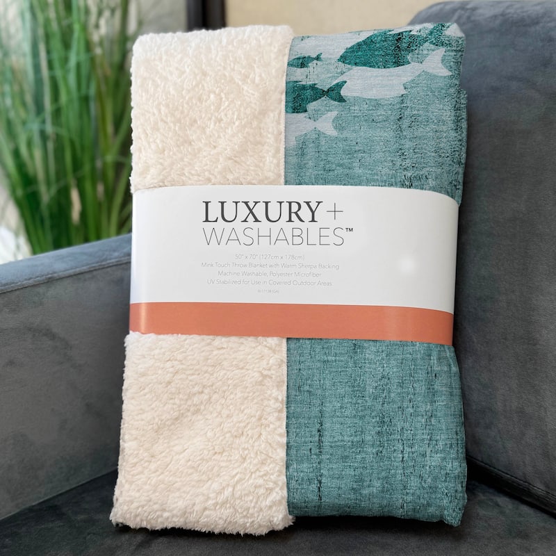 Premium Machine Washable Modern Sea Life Sherpa Throw Blanket