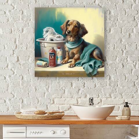 Designart "Dachshund Doing The Laundry I" Animals Canvas Wall Art