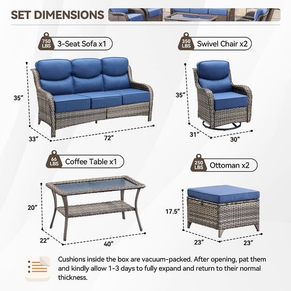 dimension image slide 6 of 36, Outdoor Sofa with 6-Inch Thick Cushions Furniture for Porch