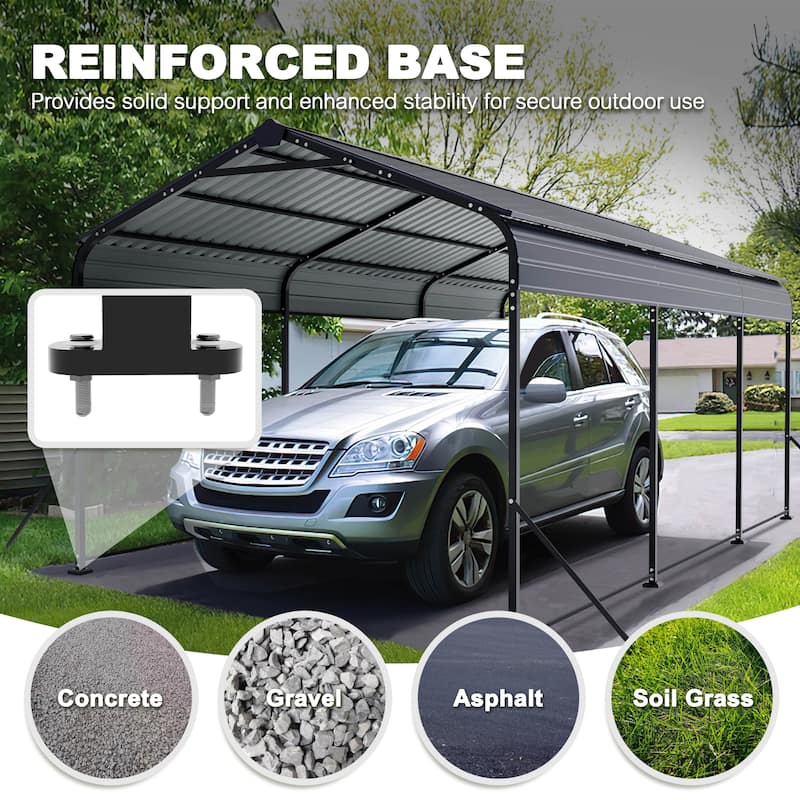 Steel Carport with Reinforced Frame, Windproof Ground Anchors