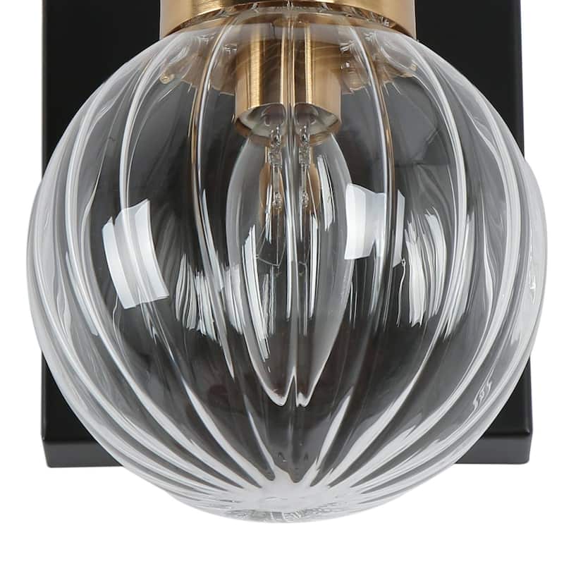 Modern Black Gold 1-Light Ribbed Globe Glass Wall Sconce Classic Vintage Design for Bathroom Vanity Lights