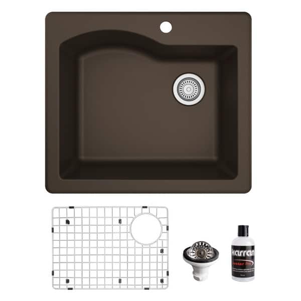 slide 10 of 61, Karran Drop-In Quartz Composite 25 in. Single Bowl Kitchen Sink Kit Brown