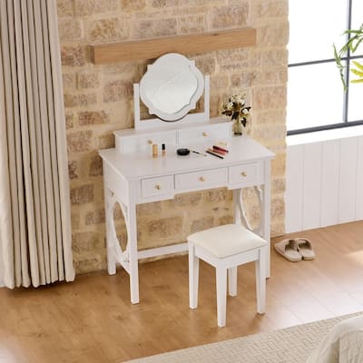 Vanity Dresser with Mirror and Stool Set Storage Drawers Luxury Furniture