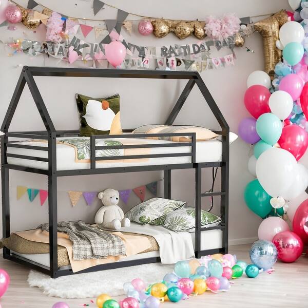 slide 2 of 12, Classic Elegant Twin Over Twin Bunk Bed Black