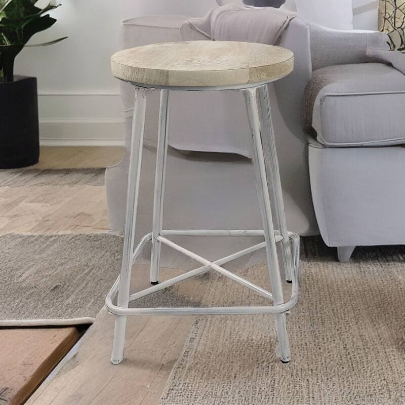 Driftwood Seat Counter Stools - 24" - Whitewash Finish - Set of 2