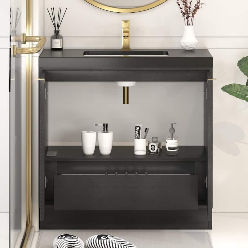 Milano 36" Freestanding Bathroom Vanity with Black Acrylic Sink