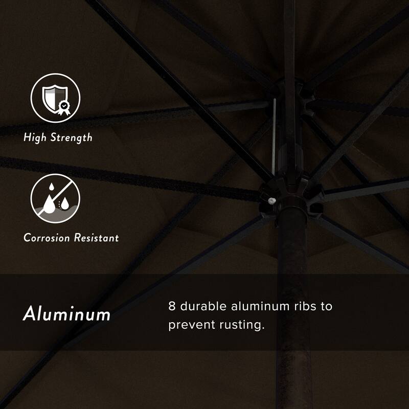 California Umbrella 9' Rd. Crank Lift Auto Tilt 8 Rib Aluminum Patio Umbrella, Bronze Finish, Sunbrella Spectrum Cilantro Fabric