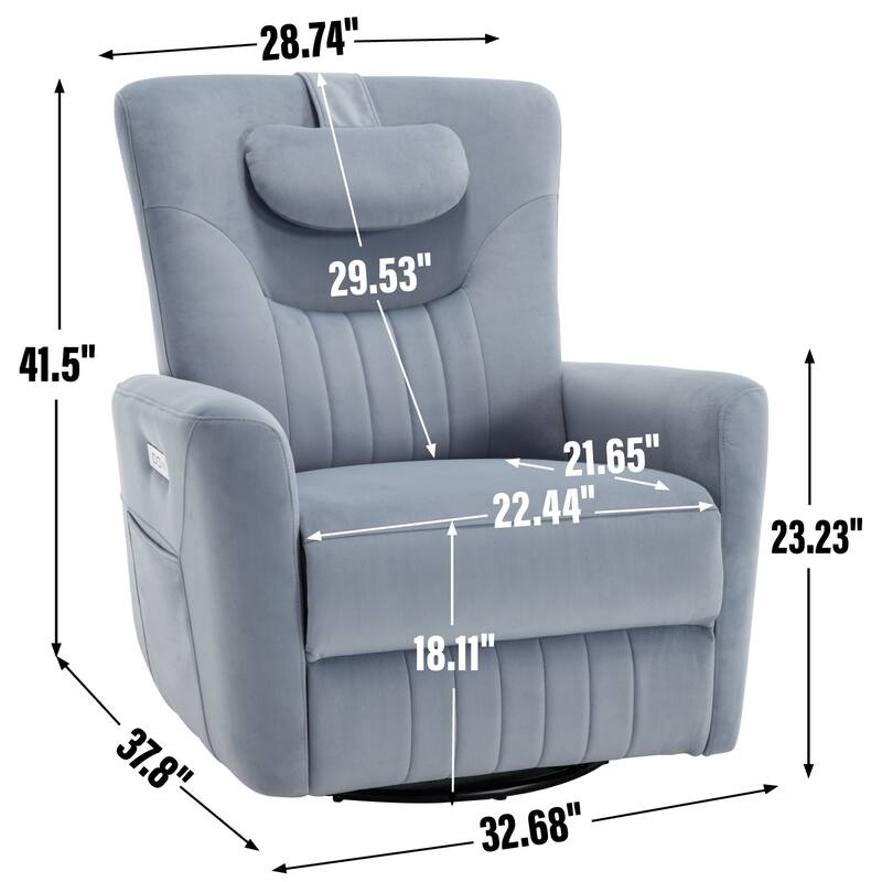 Ergonomic Swivel and Rocker Power Recliner Chair for Elderly, Lving Room Single Sofa w/Lumbar & Neck Support Pillow & USB Ports