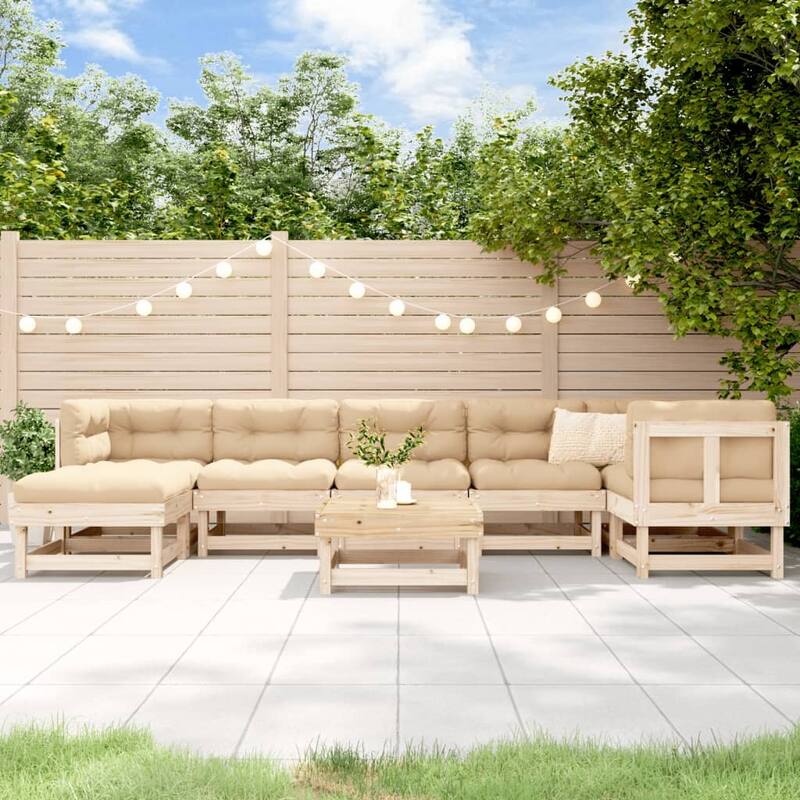 vidaXL 8 Piece Patio Lounge Set with Cushions Solid Wood - 24" x 23.8" x 24.4" - Brown