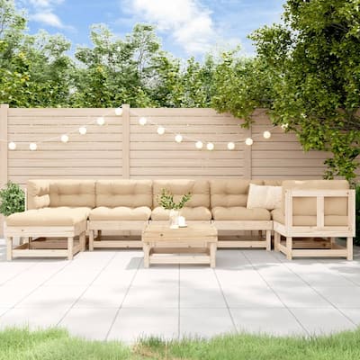 vidaXL 8 Piece Patio Lounge Set with Cushions Solid Wood - 24" x 23.8" x 24.4"