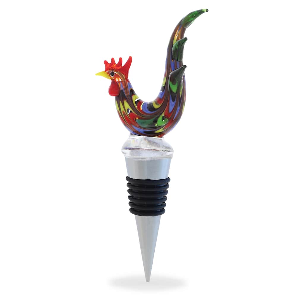 Cheers Rooster Glass Wine Stopper - Elegant Vacuum Seal Reusable - 5 inches