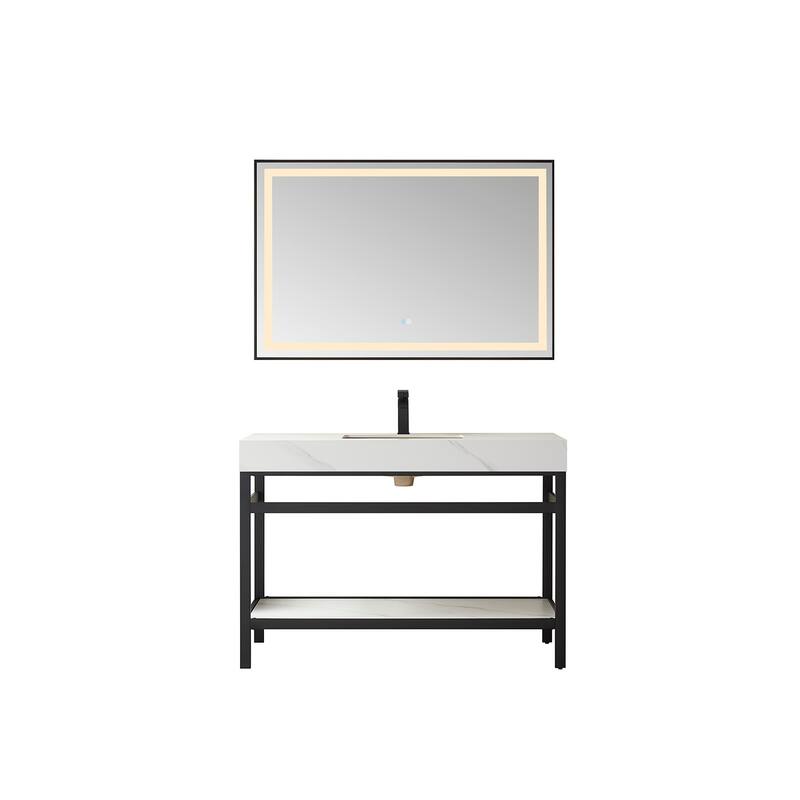 Miseno MV702548 Funes 48" Free Standing Single Basin Vanity Set with - Matte Black / White - Anthracite Finish