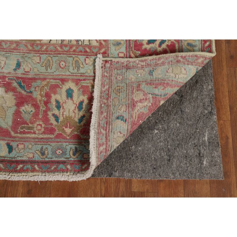 All-Over Distressed Tabriz Vintage Persian Rug Handmade Wool Carpet - 9'5" x 12'5"