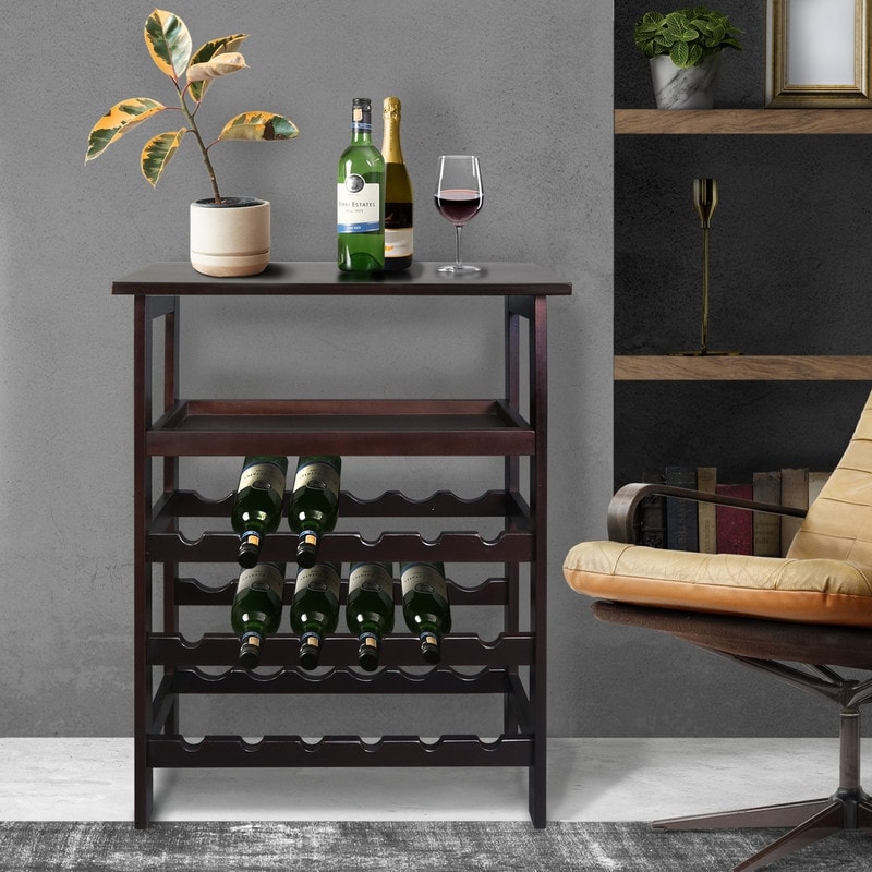 Solid Wood 18 Bottle Freestanding Wine Rack with Tabletop and Tray 26 W x 12 D x 33 H Bed Bath Beyond 39224523