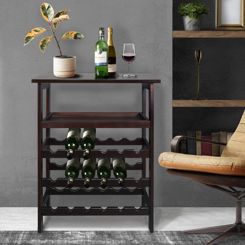 Solid Wood 18-Bottle Freestanding Wine Rack with Tabletop and Tray - 26"W x 12"D x 33"H