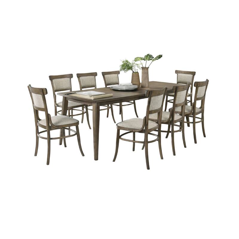 Yuki 72-88 Inch Extendable Dining Table Set with 8 Off White Chairs