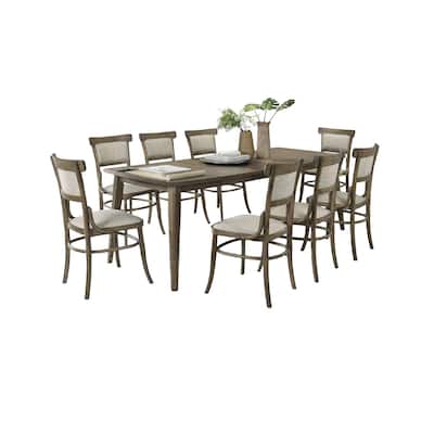Yuki 72-88 Inch Extendable Dining Table Set with 8 Off White Chairs