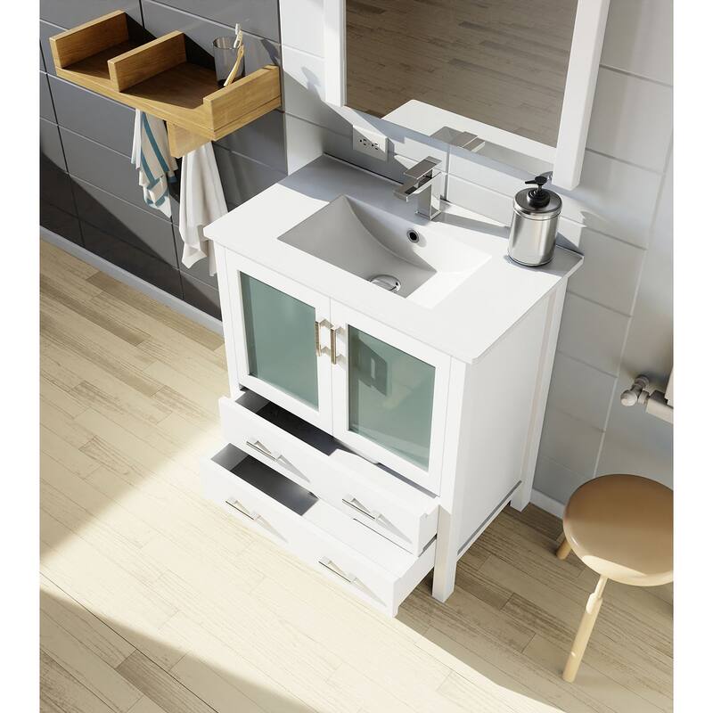 30-inch Bathroom Vanity with Ceramic Top, Stainless Steel Faucet, and Mirror - Scratch & Stain Resistant Surface