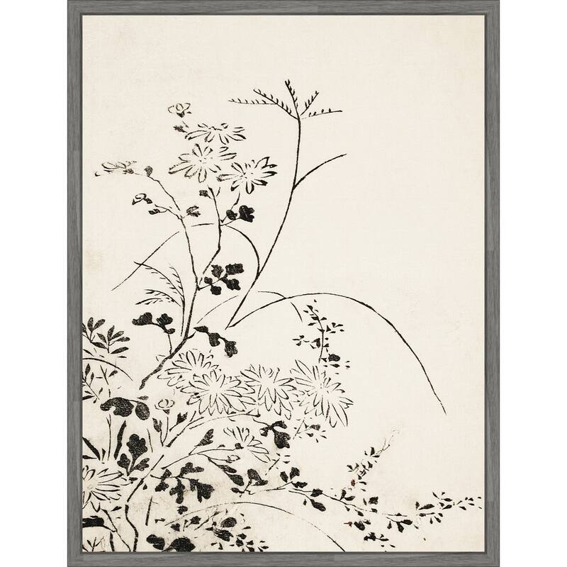 Autumn Flowers and Grasses (1762) by Miyazaki Yuzen (23 x 30 in.), Framed Canvas Wall Art Print