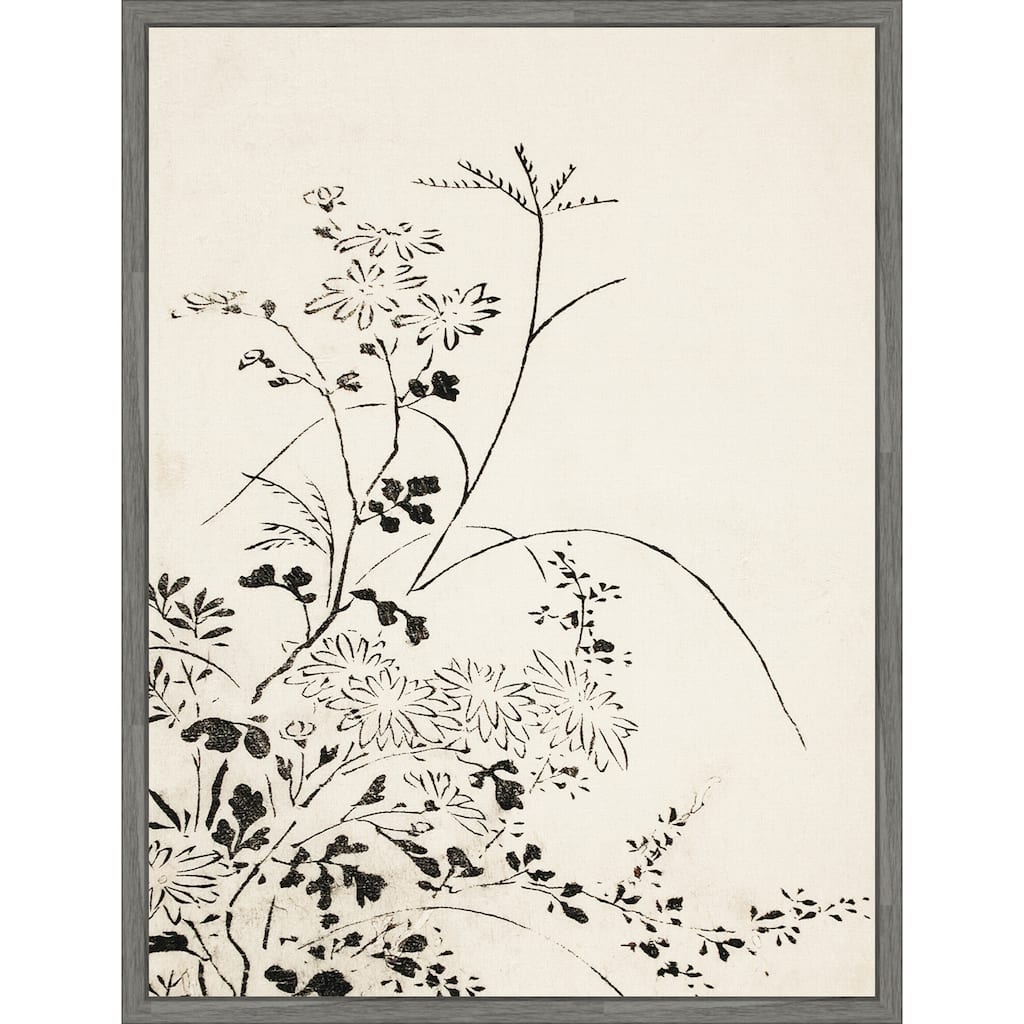Autumn Flowers and Grasses (1762) by Miyazaki Yuzen (23 x 30 in.), Framed Canvas Wall Art Print
