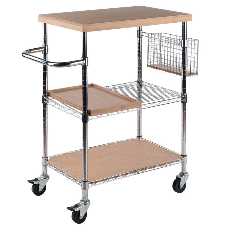 Madera Utility Kitchen Cart, Bamboo and Chrome - 35.22 x 17.64 x 38.58 inches