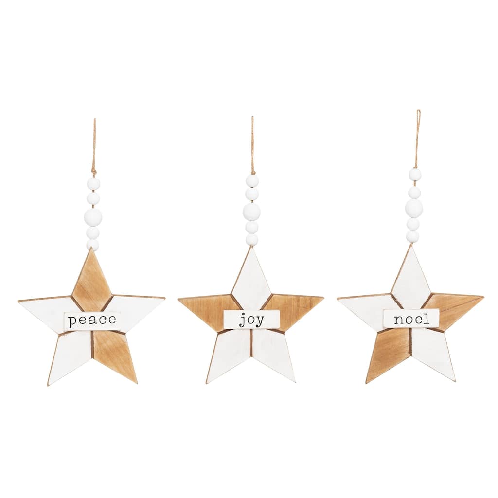 Transpac Wood 14.17 in. Multicolored Christmas Rustic Star Ornament Set of 3