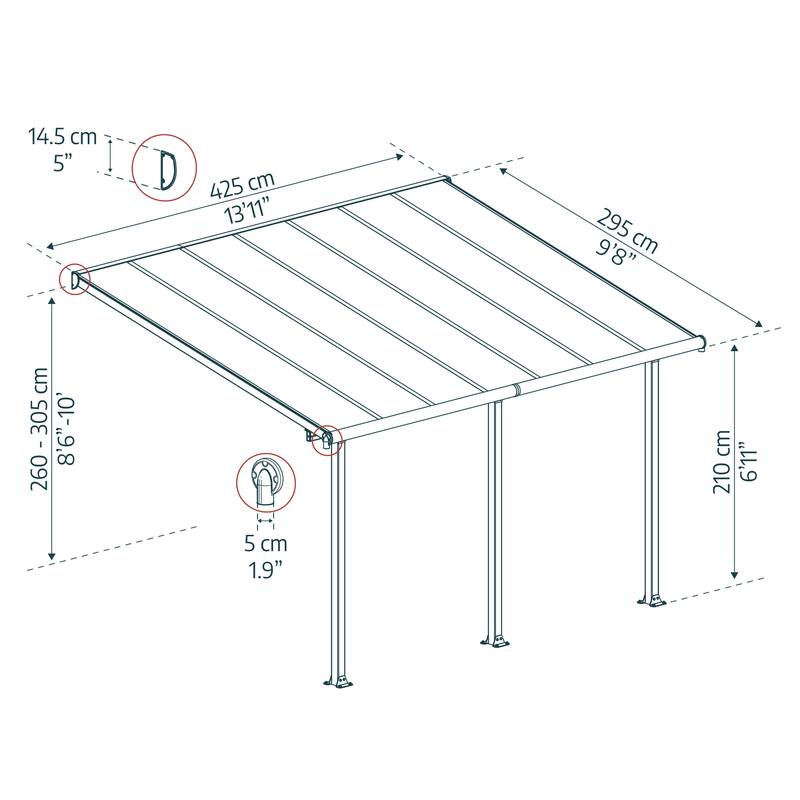 Olympia 10 ft. Gray/Bronze Aluminum Patio Cover