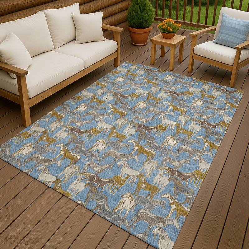 Machine Washable Indoor/ Outdoor Horse Herd Chantille Rug