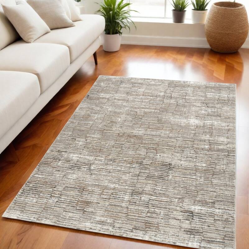 Power Loomed Abstract Modern Non Skid Stain Resistant Area Rug - 87' X '63' X '0.5 - 87' X '63' X '0.5 - Natural/Criss Cross - Rectangle