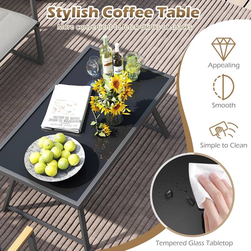 Gymax 4 Piece Patio Furniture Set Outdoor Metal Conversation Set w/