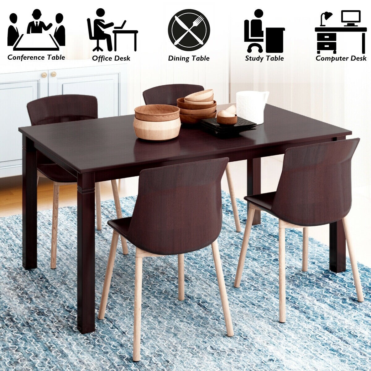 Shop Gymax 59 Dining Table Kitchen Dining Room Furniture For 4 6
