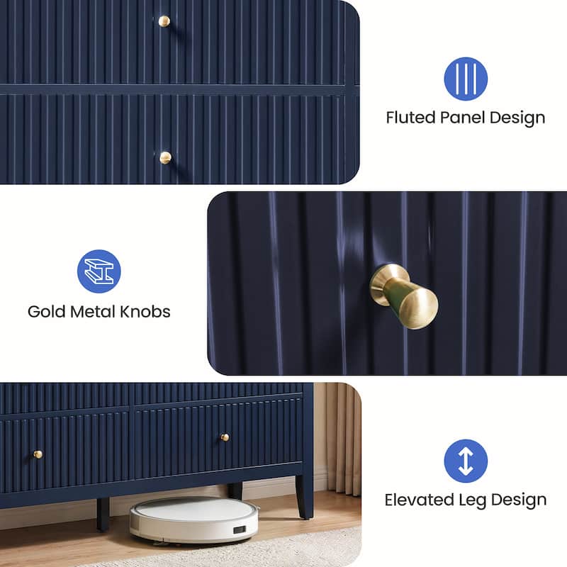 6 Drawer Dresser Fluted Modern with 5 Colors Available | High Weight Capacity Wood Dresser for Bedroom