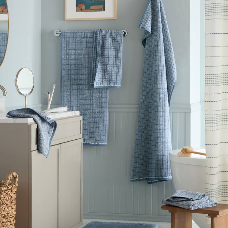 TOWN & COUNTRY EVERYDAY 6-Piece Textured Windowpane Set, 2 Bath, 2 Hand, 2 Wash, 100% Cotton