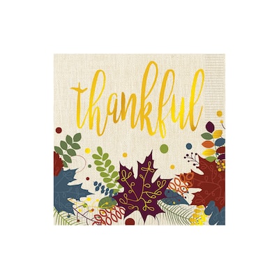 Pack of 12 Square "Thankful" Paper Beverage Napkins 5"